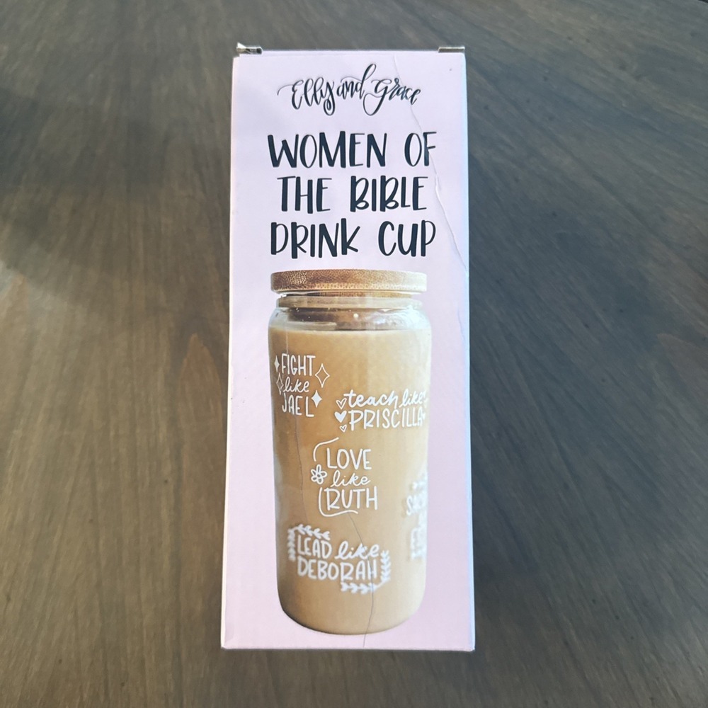 Elly and Grace Women Of The Bible 20oz Glass Cup Bamboo Lid Glass Straw NEW